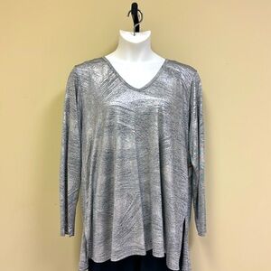 Plus size Karen Kane shiny silver blouse
